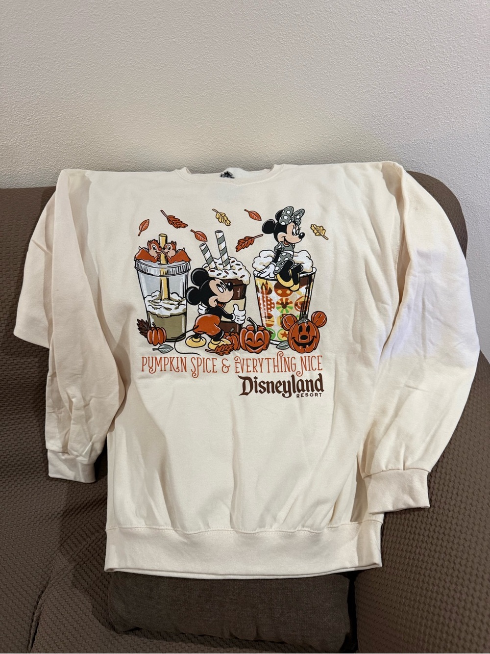 Disney Parks Fall Pumpkin Spice & Everything Nice Sweater Fleece L/large Mickey